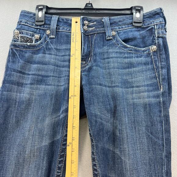 Miss Me Jeans Women's Size 29(8) Bootcut Lace Flap Pockets Double Button Biker - Picture 5 of 16
